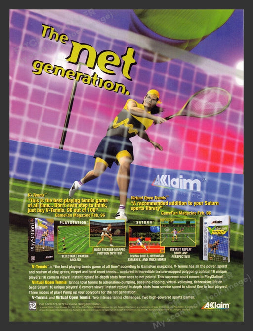 1996 Virtual Open Tennis Video Game Print Advertisement