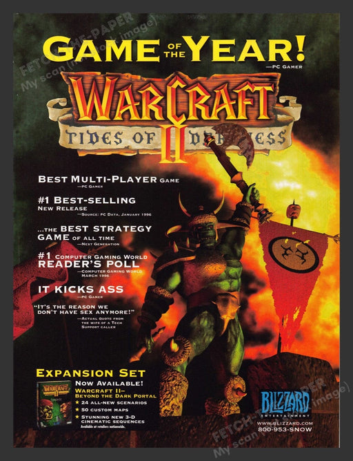 1996 WarCraft II: Tides of Darkness Game of Year! Video Game Print Advertisement