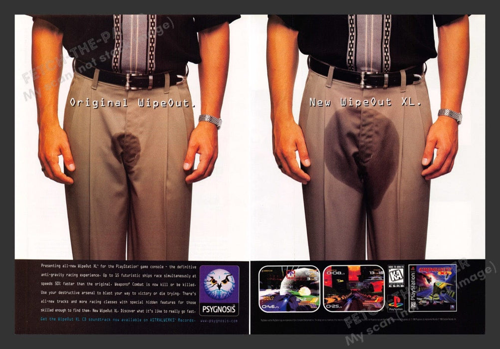 1996 Wipeout XL Peed Pants Video Game Print Advertisement (2 Pages)