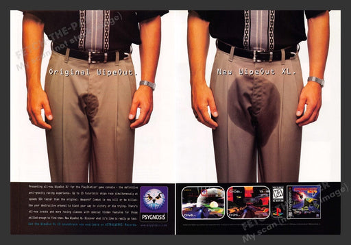 1996 Wipeout XL Peed Pants Video Game Print Advertisement (2 Pages)