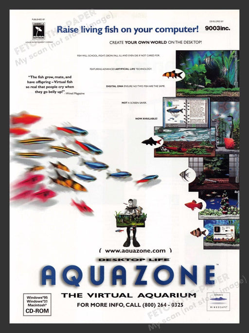 1997 Aqua Zone Virtual Aquarium Video Game Print Advertisement