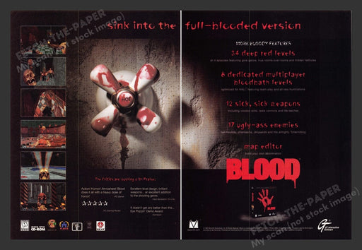 1997 Blood (bloody faucet knob) Video Game Print Advertisement (2 Pages)