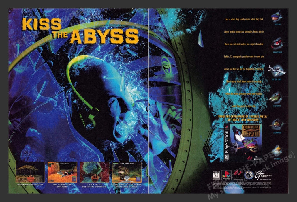 1997 Critical Depth "Kiss the Abyss" Video Game Print Advertisement (2 Pages)