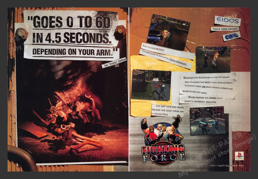 1997 Fighting Force "0-60 in 4.5 Sec" Video Game Print Advertisement (2 Pages)