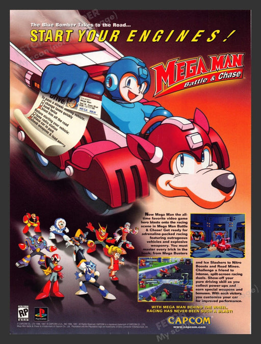 1997 Mega Man: Battle & Chase Video Game Print Advertisement