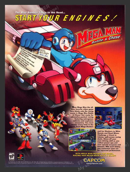 1997 Mega Man: Battle & Chase Video Game Print Advertisement