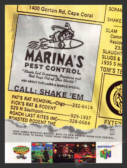 1997 Mischief Makers Video Game Print Advertisement
