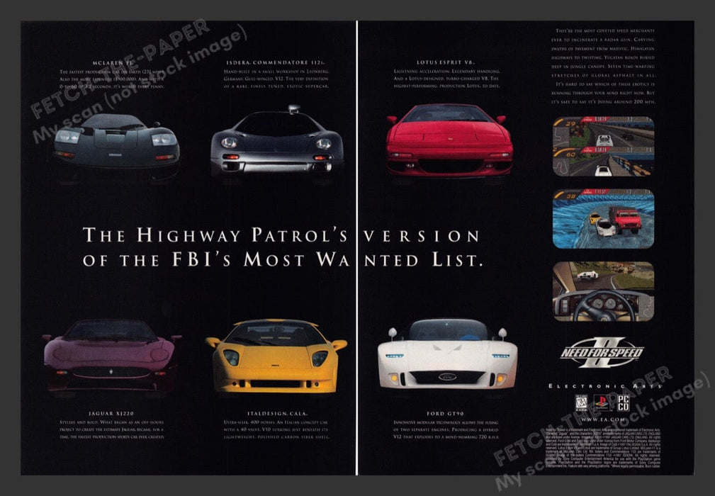 1997 Need for Speed II FBI Most Wanted Video Game Print Advertisement (2 Pages)