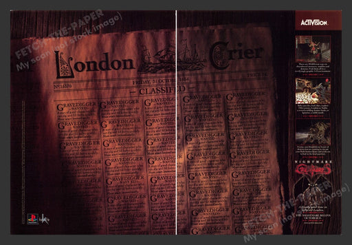1997 Nightmare Creatures London Crier Video Game Print Advertisement (2 Pgs)