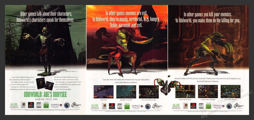 1997 Oddworld: Abe's Oddysee Video Game Print Advertisement (3 Pages)