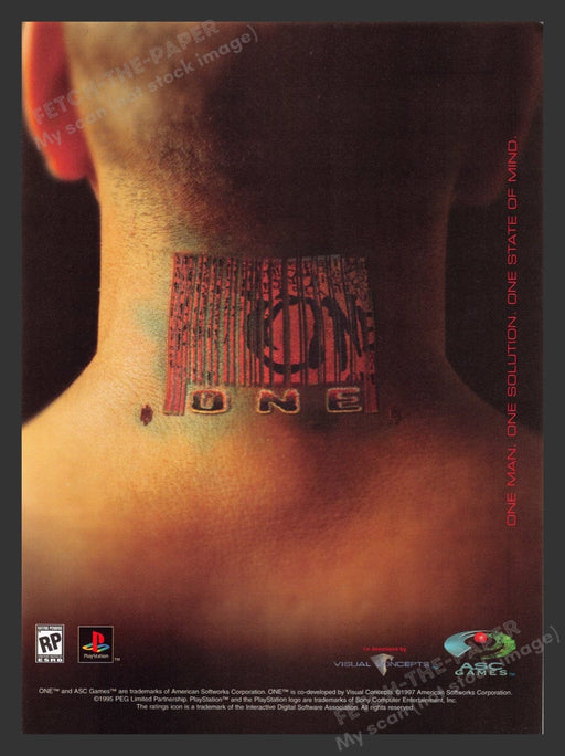 1997 One Barcode Tattoo on back of Neck Video Game Print Advertisement