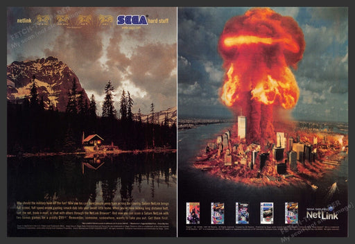 1997 Sega Blowing Up Manhattan N.Y. Video Game Print Advertisement (2 Pages)