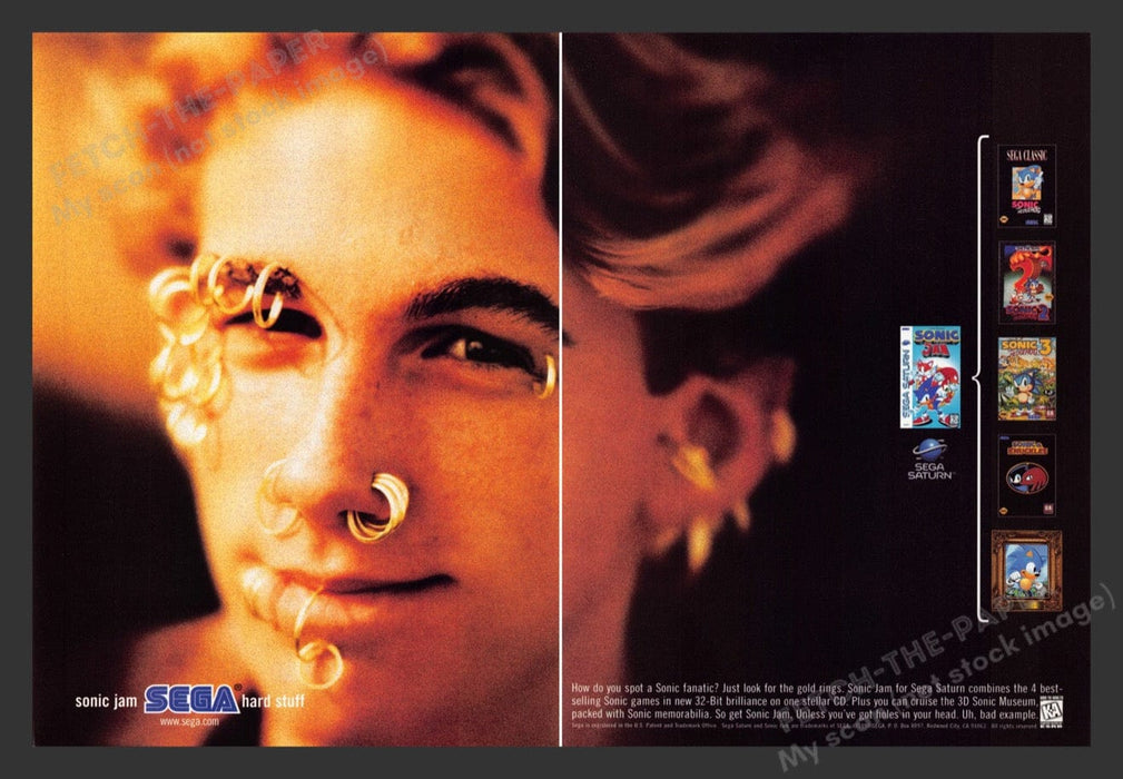 1997 Sonic Jam Face Piercings Video Game Print Advertisement (2 Pgs)