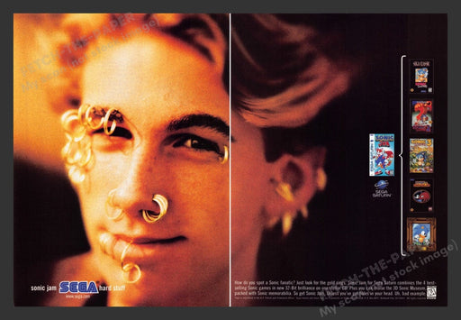 1997 Sonic Jam Face Piercings Video Game Print Advertisement (2 Pgs)
