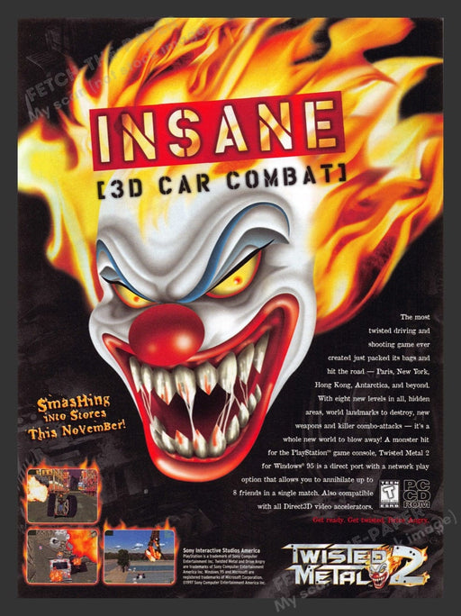 1997 Twisted Metal 2 Insane Clown Video Game Print Advertisement