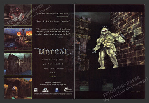 1997 Unreal Video Game Print Advertisement (2 Pages)