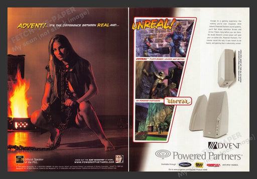 1998 Advent Speakers Unreal! Chained Woman Video Game Print Advertisement (2pgs) Fetch the Paper!