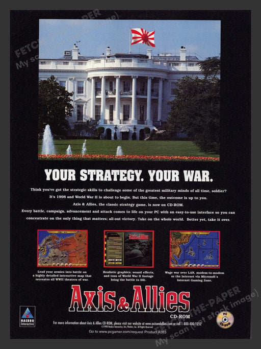 1998 Axis & Allies White House Japan's Rising Sun Flag Video Game Print Ad Fetch the Paper!