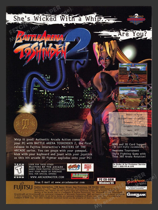 1998 Battle Arena Toshinden 2 Wicked Sofia Video Game Print Advertisement