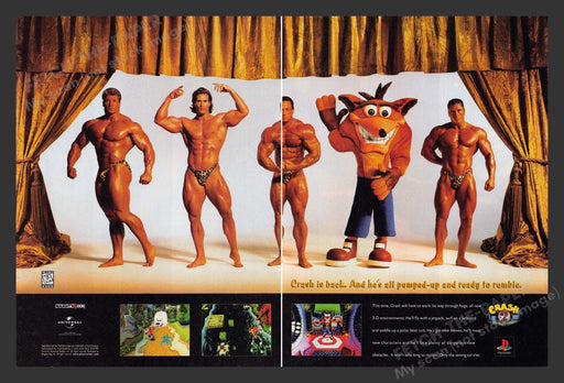 1998 Crash Bandicoot 2 Body Builders Video Game Print Advertisement (2 Pages)