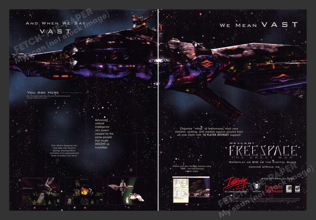 1998 Descent: Free Space - The Great War Video Game Print Advertisement (2 Pgs)