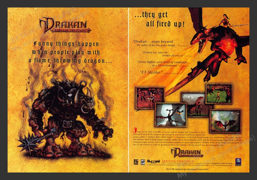 1998 Drakan: Order of the Flame Video Game Print Advertisement (2pgs) Fetch the Paper!