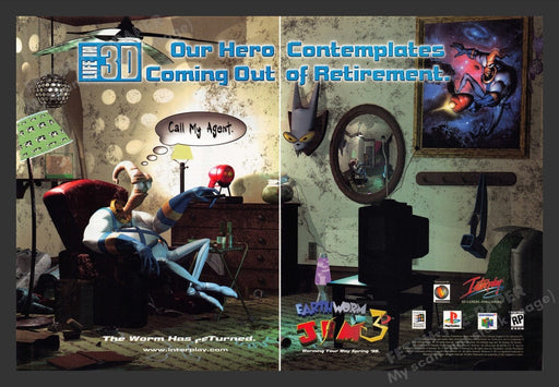 1998 Earthworm Jim 3 Retirement Video Game Print Advertisement (2 Pages)