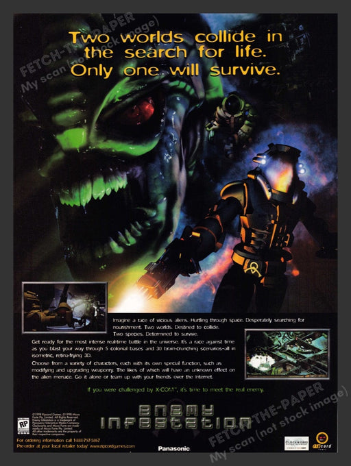 1998 Enemy Infestation "Two worlds collide" Video Game Print Advertisement