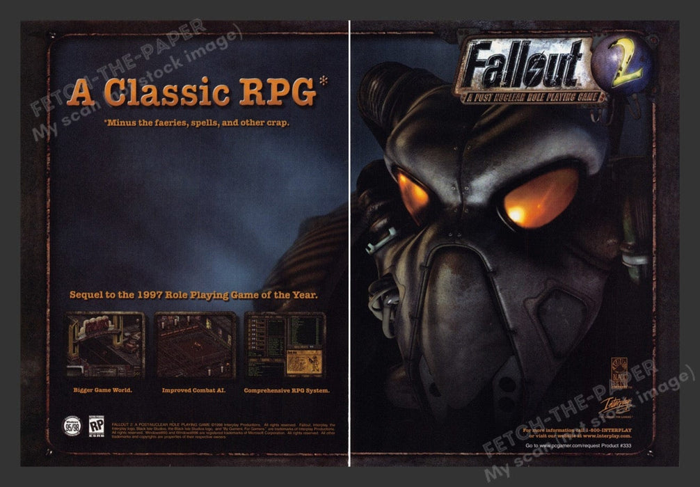 1998 Fallout 2 Classic RPG Video Game Print Advertisement (2 Pages)