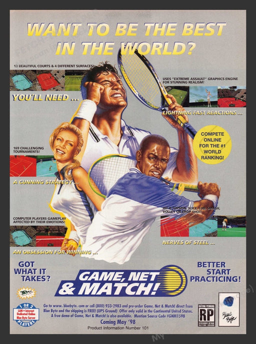 1998 Game, Net & Match! Tennis Video Game Print Advertisement Fetch the Paper!