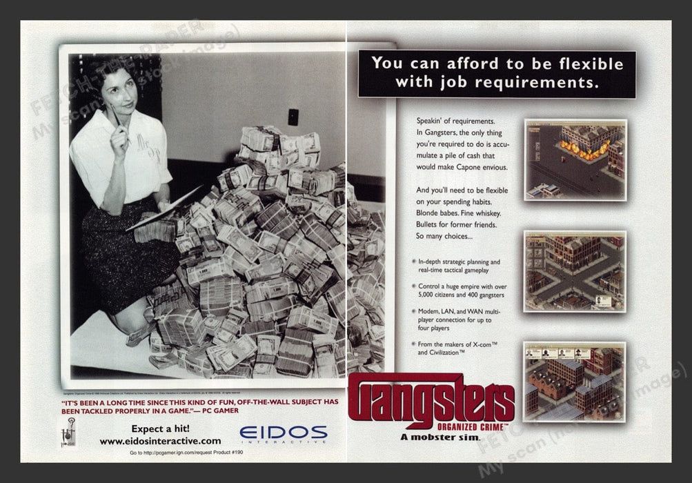 1998 Gangsters: Organized Crime Money Pile Video Game Print Advertisement (2pgs) Fetch the Paper!