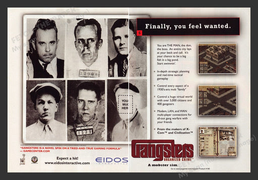 1998 Gangsters: Organized Crime Video Game Print Advertisement (2 Pages)