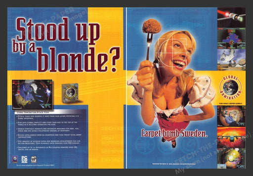 1998 Global Domination Carpet Bomb Video Game Print Advertisement (2 Pages)