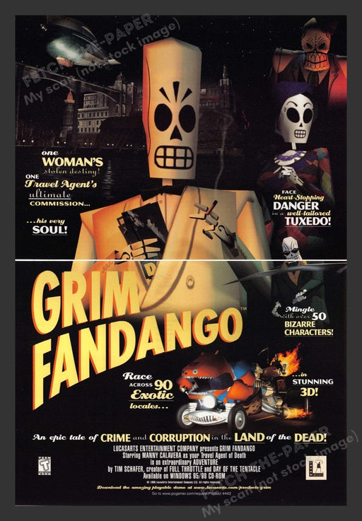 1998 Grim Fandango Land of the Dead Video Game Print Advertisement (2 Pages)