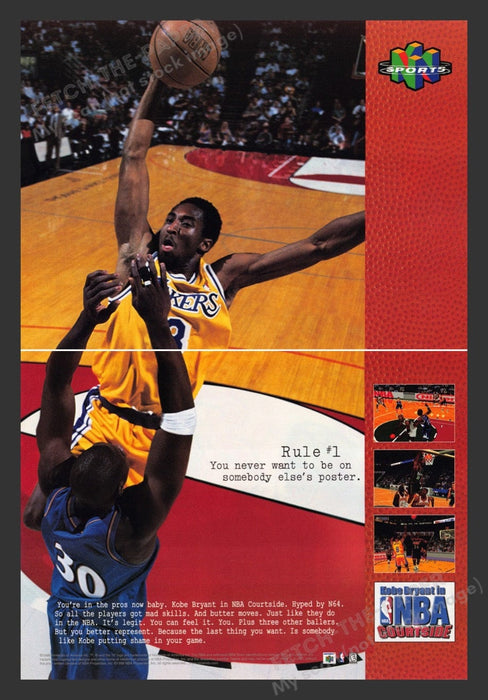 1998 Kobe Bryant in NBA Courtside Video Game Print Advertisement (2 Pages)