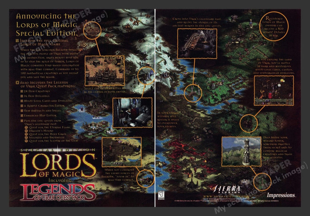 1998 Lords of Magic w/ Legends of Urak Video Game Print Advertisement (2 Pages)