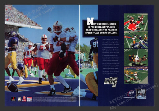 1998 NCAA Game Breaker '99 Football Video Game Print Advertisement (2 Pages)
