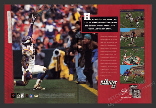 1998 NFL Game Day '99 Vikings Video Game Print Advertisement (2 Pages)