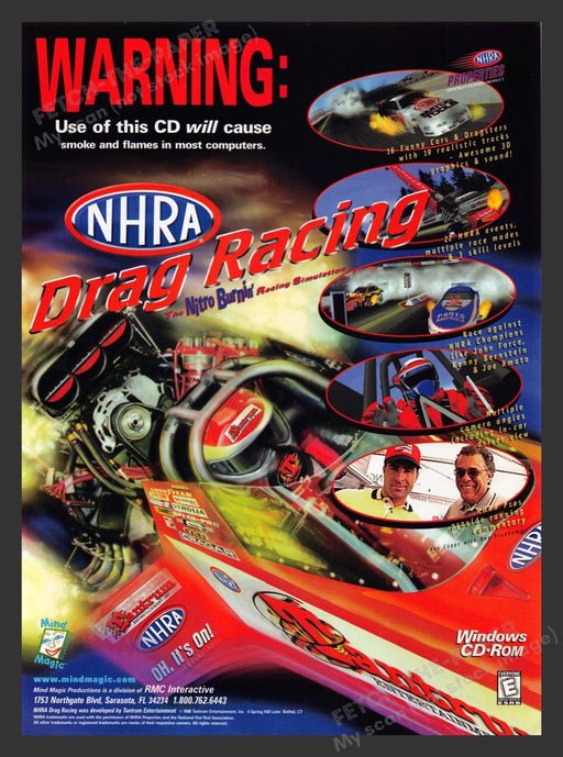 1998 NHRA Drag Racing Nitro Burnin' Video Game Print Advertisement Ad Fetch the Paper!