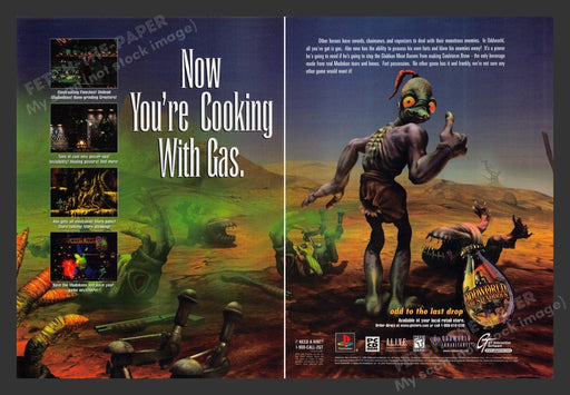 1998 Oddworld Abe's Exoddus Video Game Print Advertisement (2 Pages)