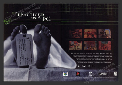 1998 Quake II Toe Tag Dead Body Video Game Print Advertisement (2 Pages)