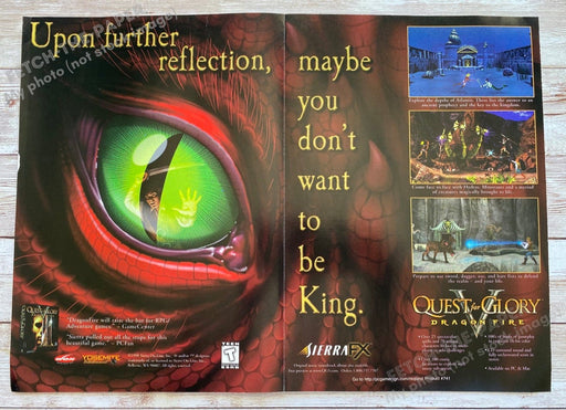 1998 Quest for Glory V: Dragon Fire Fold Out 10.5" x 15" Video Game Poster Fetch the Paper!