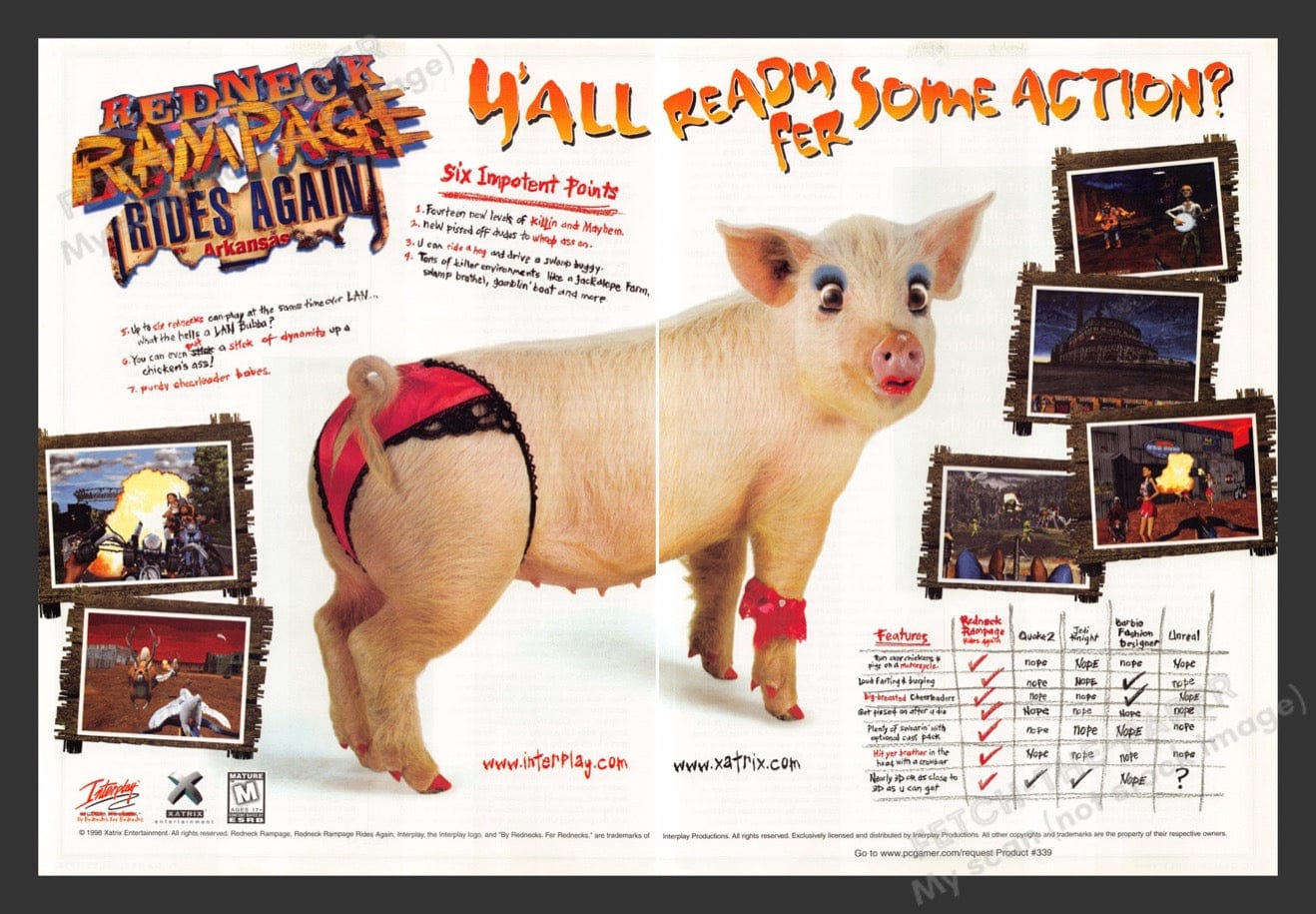 1998 Redneck Rampage Rides Again Pig Video Game Print Advertisement (2 ...
