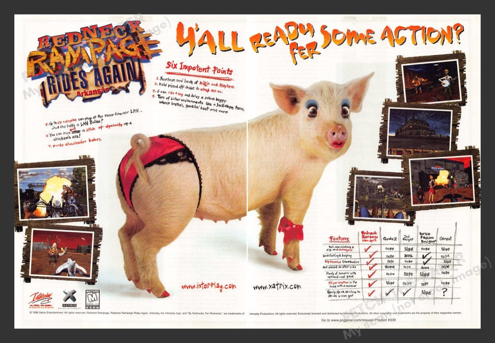 1998 Redneck Rampage Rides Again Pig Video Game Print Advertisement (2 Pages)