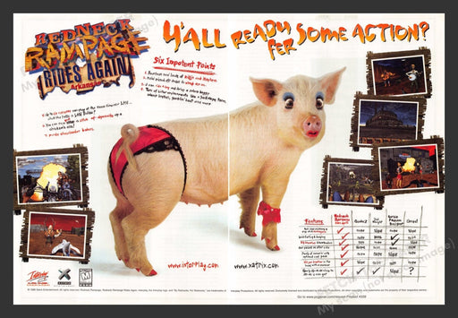 1998 Redneck Rampage Rides Again Pig Video Game Print Advertisement (2 Pages)