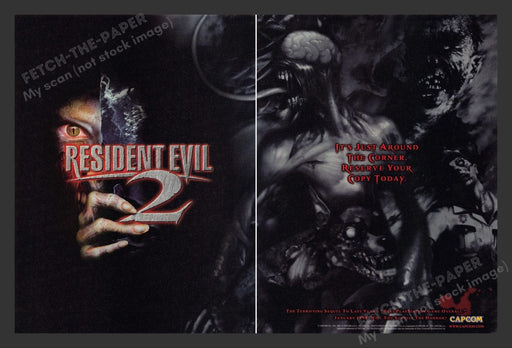 1998 Resident Evil 2 Video Game Print Advertisement (2 Pages)