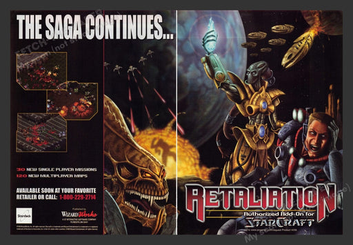 1998 Retaliation Add On for Star Craft Video Game Print Advertisement (2 Pages)