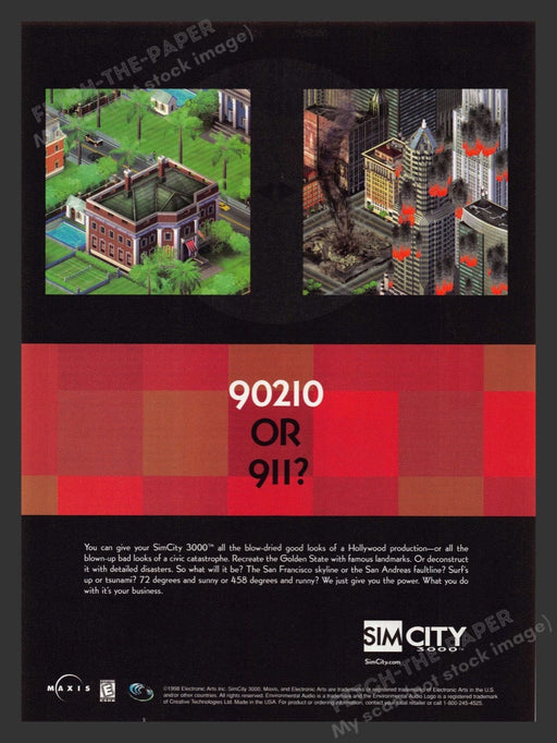 1998 Sim City 3000 "90210 or 911?" Video Game Print Advertisement