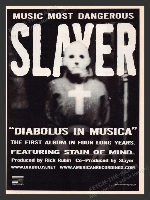 1998 Slayer "Diabolus in Musica" CD Release Print Advertisement Ad