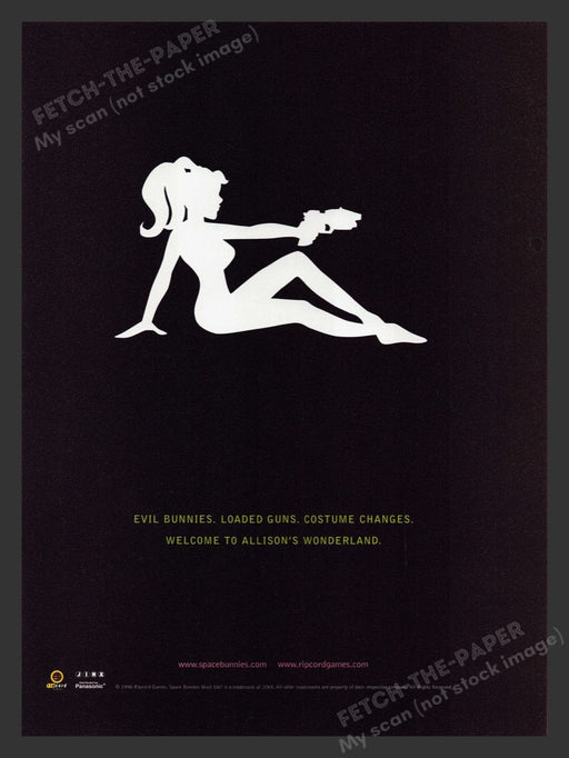 1998 Space Bunnies Girl Silhouette with Gun Video Game Print Advertisement